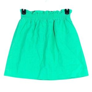 J Crew Skirt Womens 00 Green paperbag Short Elastic Waist Pockets‎ Linen Blend